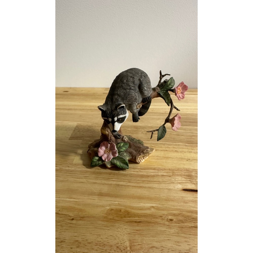 Lenox Twilight Mischief Raccoon Figurine 1990 Porcelain Animal Tree Flower Decor